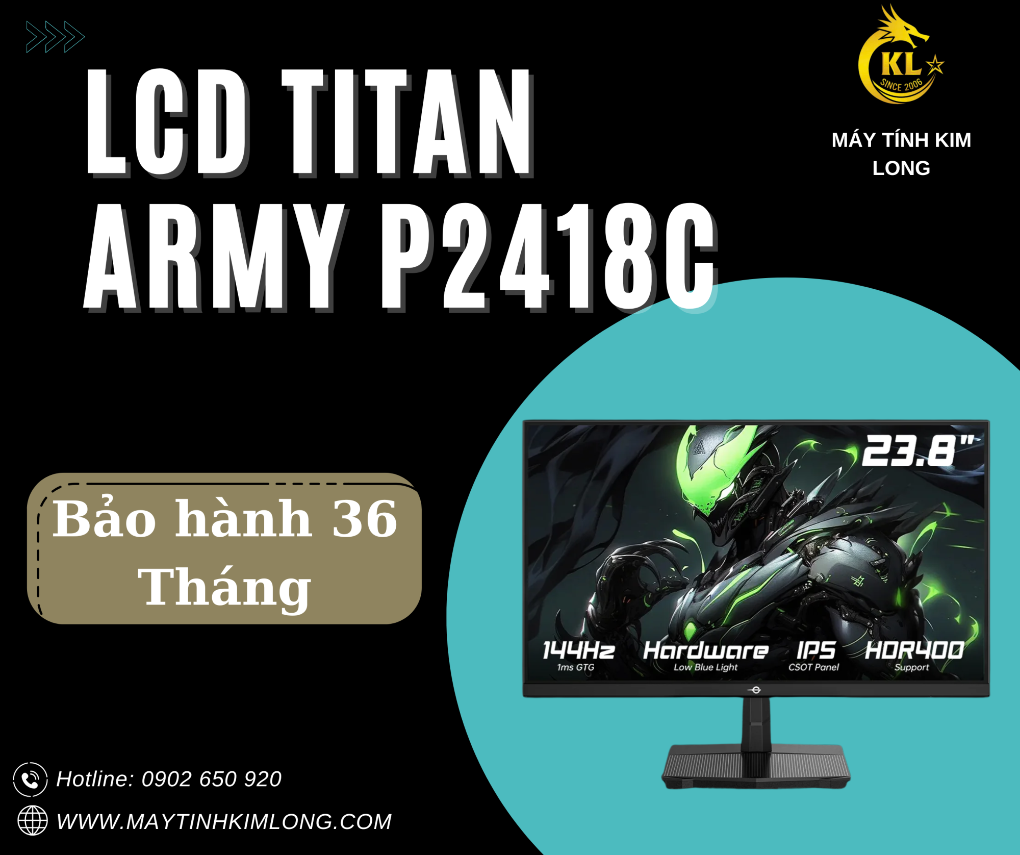 TITAN ARMY P2418C 23.8 inch, FHD, 144 Hz, IPS, PHẲNG - Màu Đen