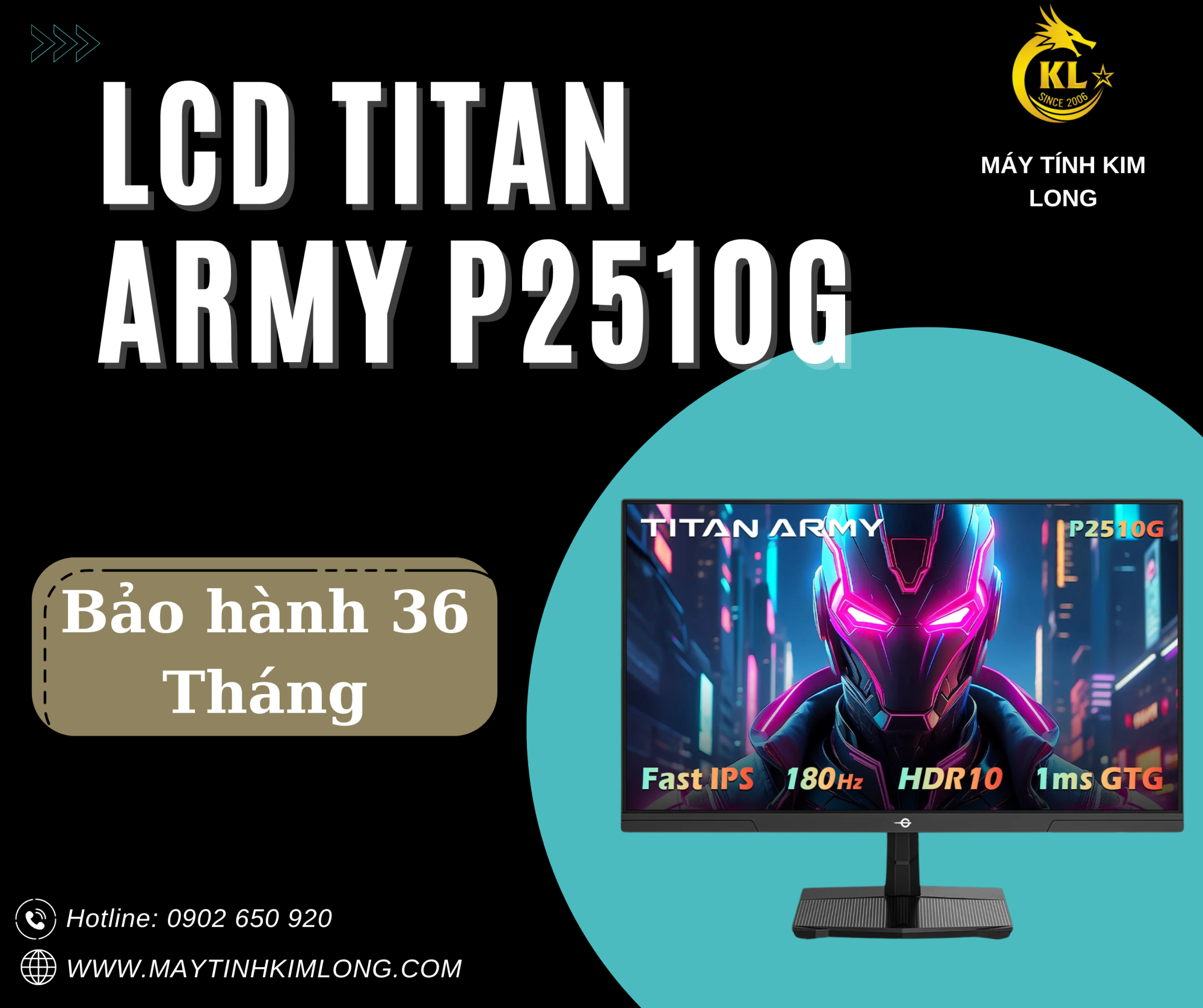 TITAN ARMY P2510G2 24.5 inch, FHD, 200 Hz, FAST IPS, 1MS, Phẳng - Màu Đen