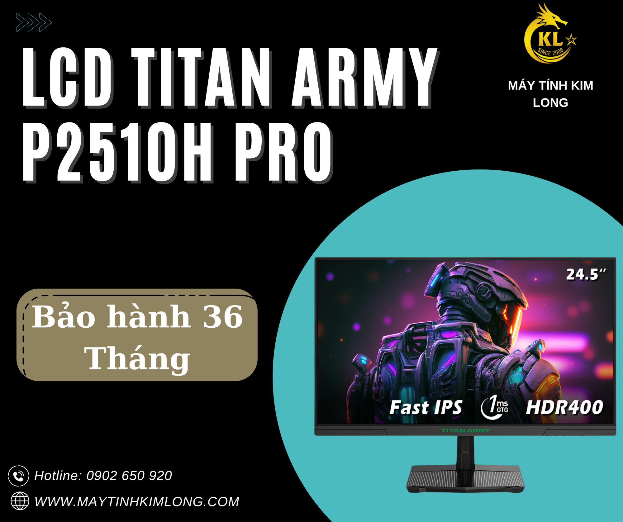 TITAN ARMY P2510H PRO+ 24.5 inch, FHD, 320 Hz, FAST IPS, 1MS, Phẳng - Màu Đen