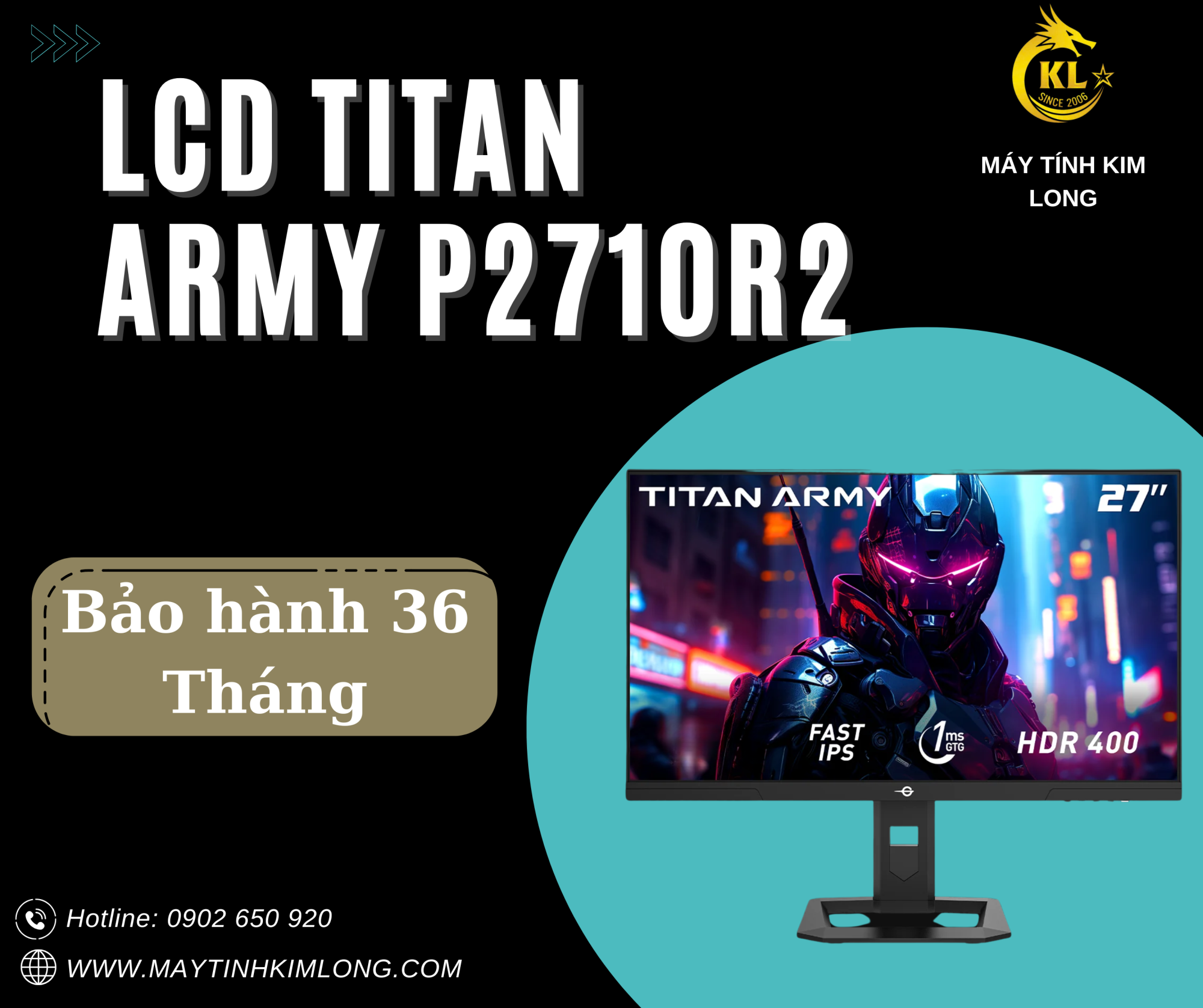 TITAN ARMY P2710R2 27 inch, 2K, 200 Hz, 1ms, Phẳng - Màu Đen