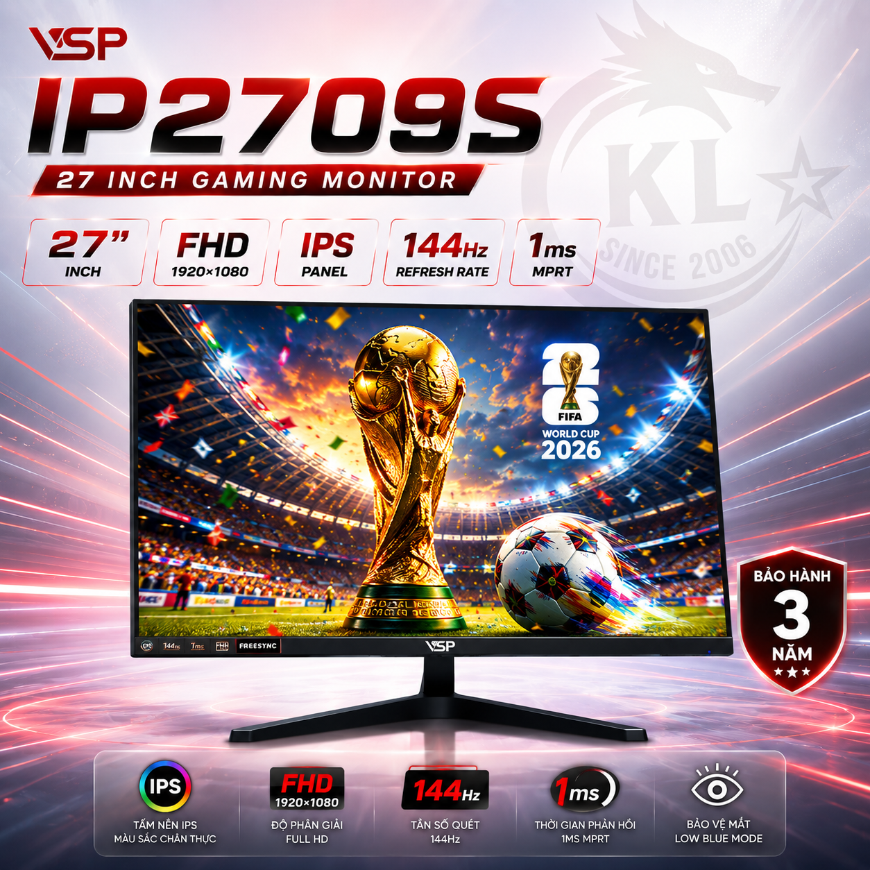 Màn hình văn phòng VSP IP2709S | 27 inch, Full HD, IPS, 144Hz, 1ms