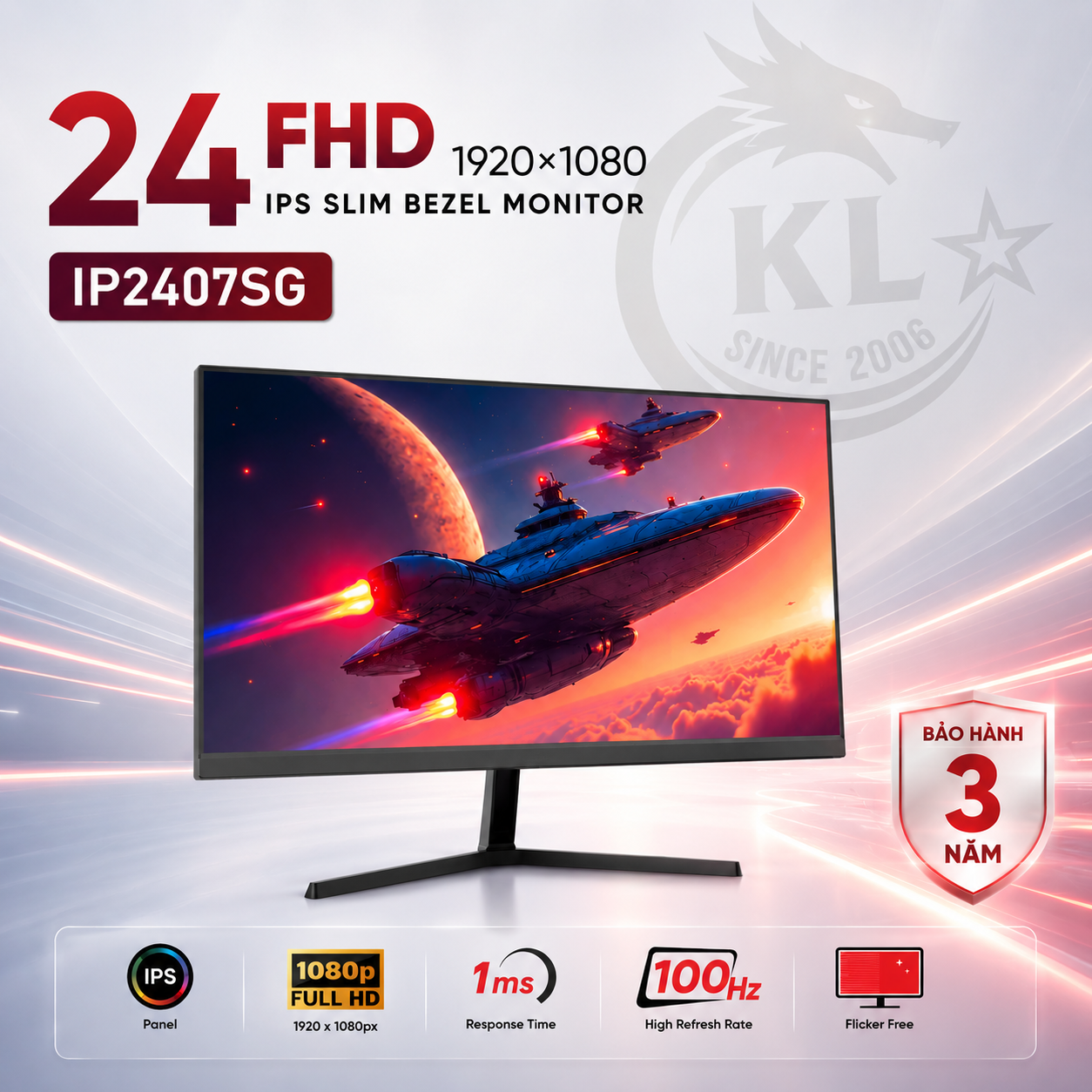 Màn Hình VSP IP2407SG (24 inch / IPS / FHD / 100Hz / 1ms) - Màu Đen