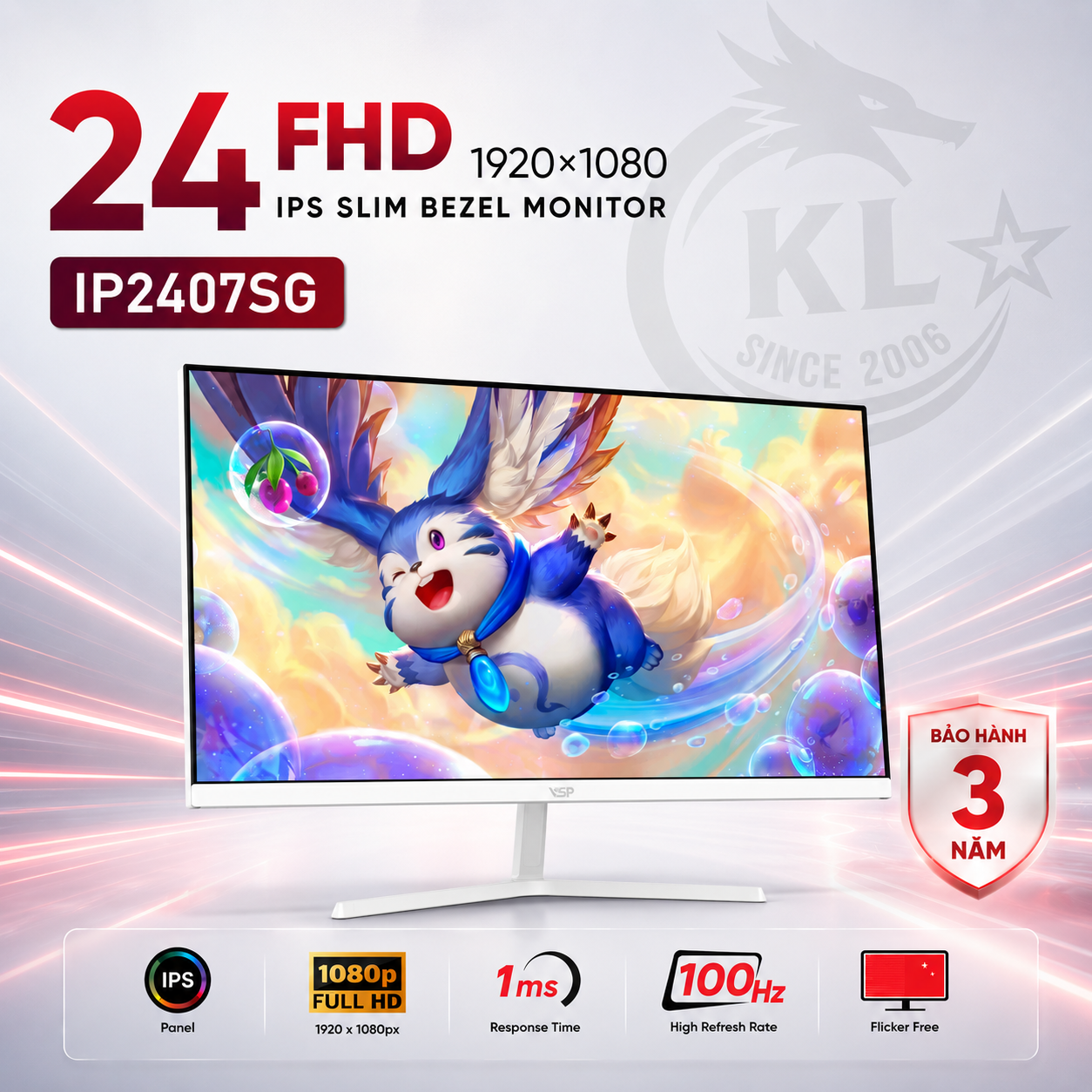 Màn Hình VSP IP2407SG (24 inch / IPS / FHD / 100Hz / 1ms) - Màu Trắng