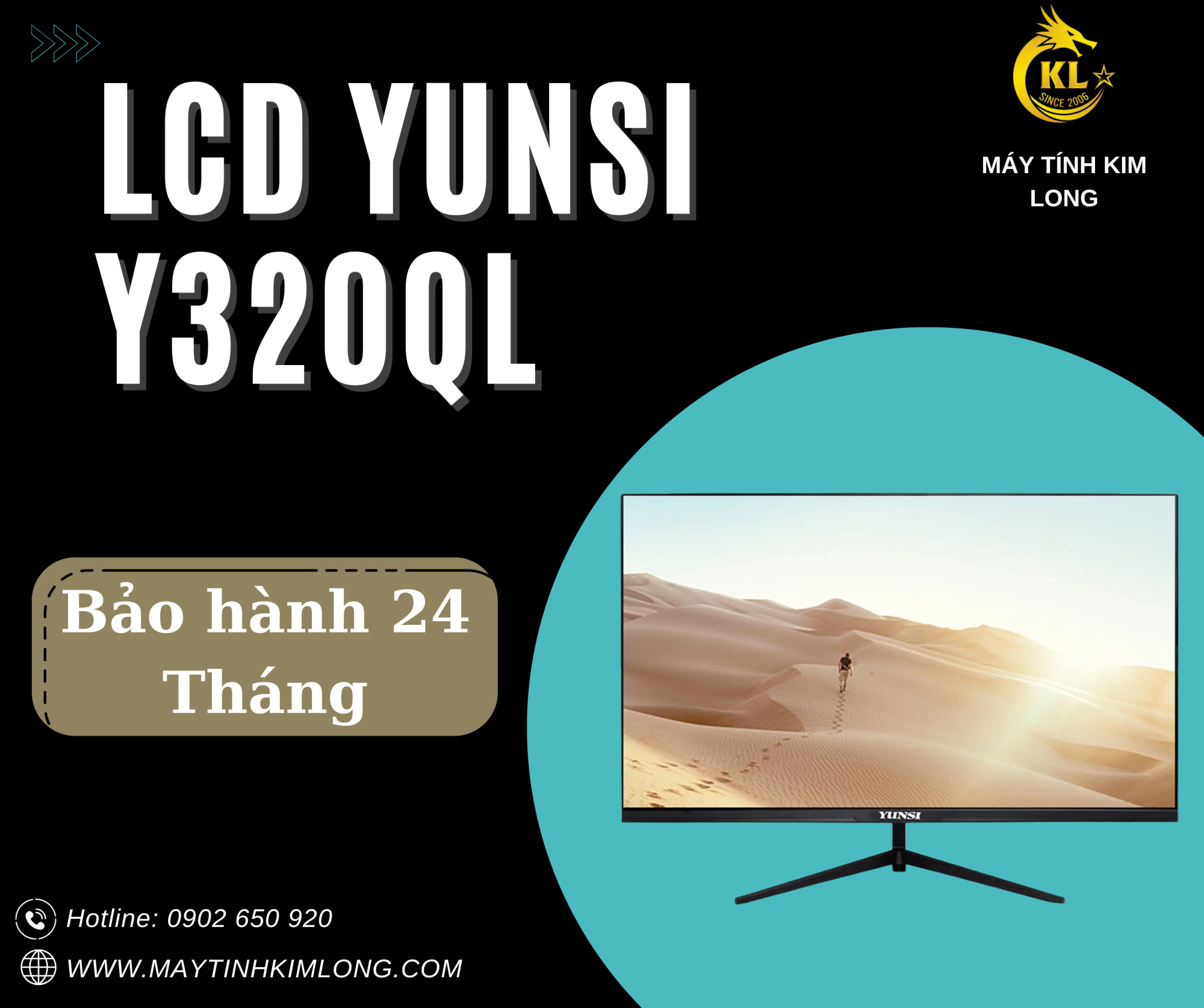 Yunsi Y320QL cong nhẹ (32, 75Hz, FHD, VGA+HDMI) - Màu Đen