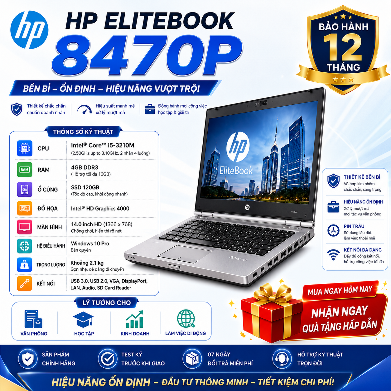 HP Elitebook 8470P/core I5-3210M/Ram 4GB/SSD 120GB