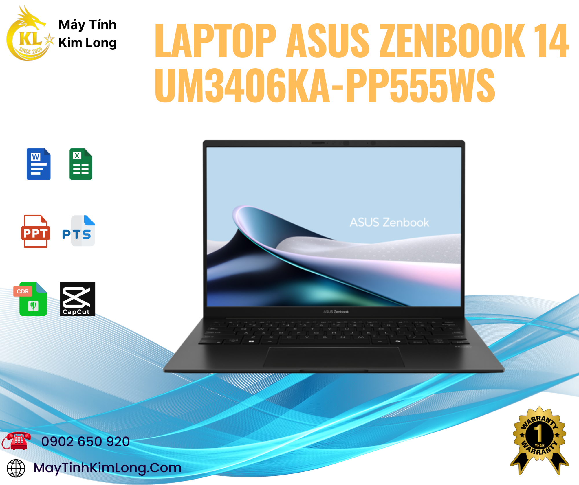 Laptop ASUS Zenbook 14 UM3406KA-PP590WS (Ryzen™ AI 7 350 | 32GB | 1TB | AMD Radeon™ Graphics | 14inch 3K | Win 11 | Office | Black)  