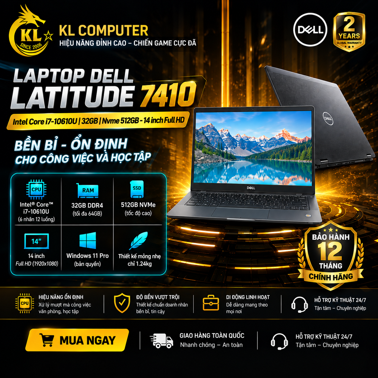 Laptop Dell Latitude 7410 - Intel Core i7-10610U | 32GB | Nvme 512GB - 14 inch Full HD