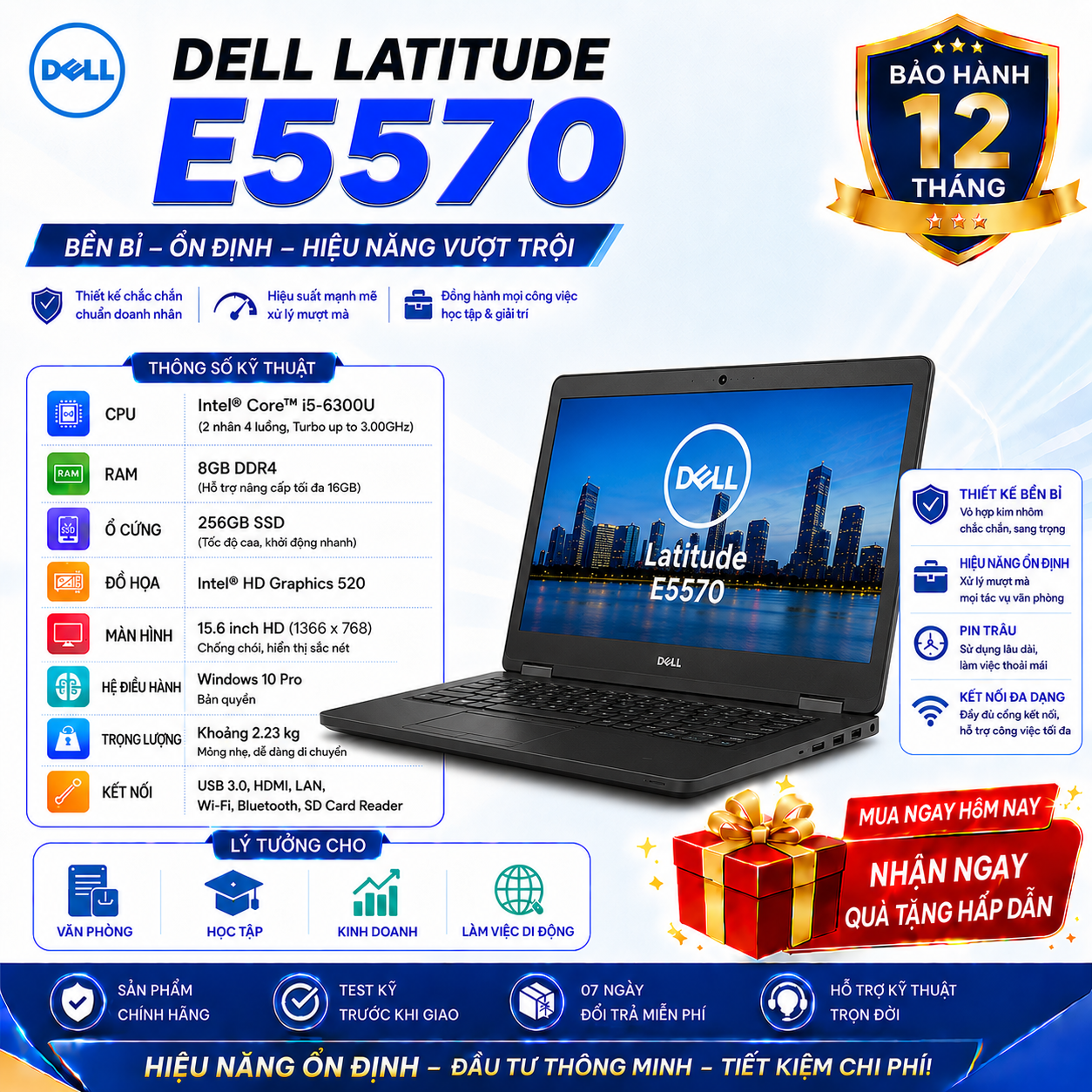 Laptop Dell Latitude E5570/I5-6300u/Ram 8GB/SSD 256GB/15.6 HD