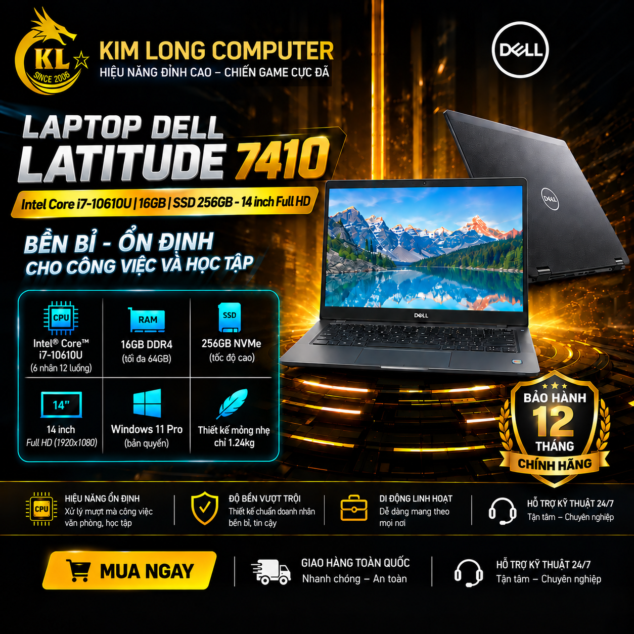 Laptop Dell Latitude 7410 - Intel Core i7-10610U |RAM 16GB|SSD 256Gb|14 inch Full HD