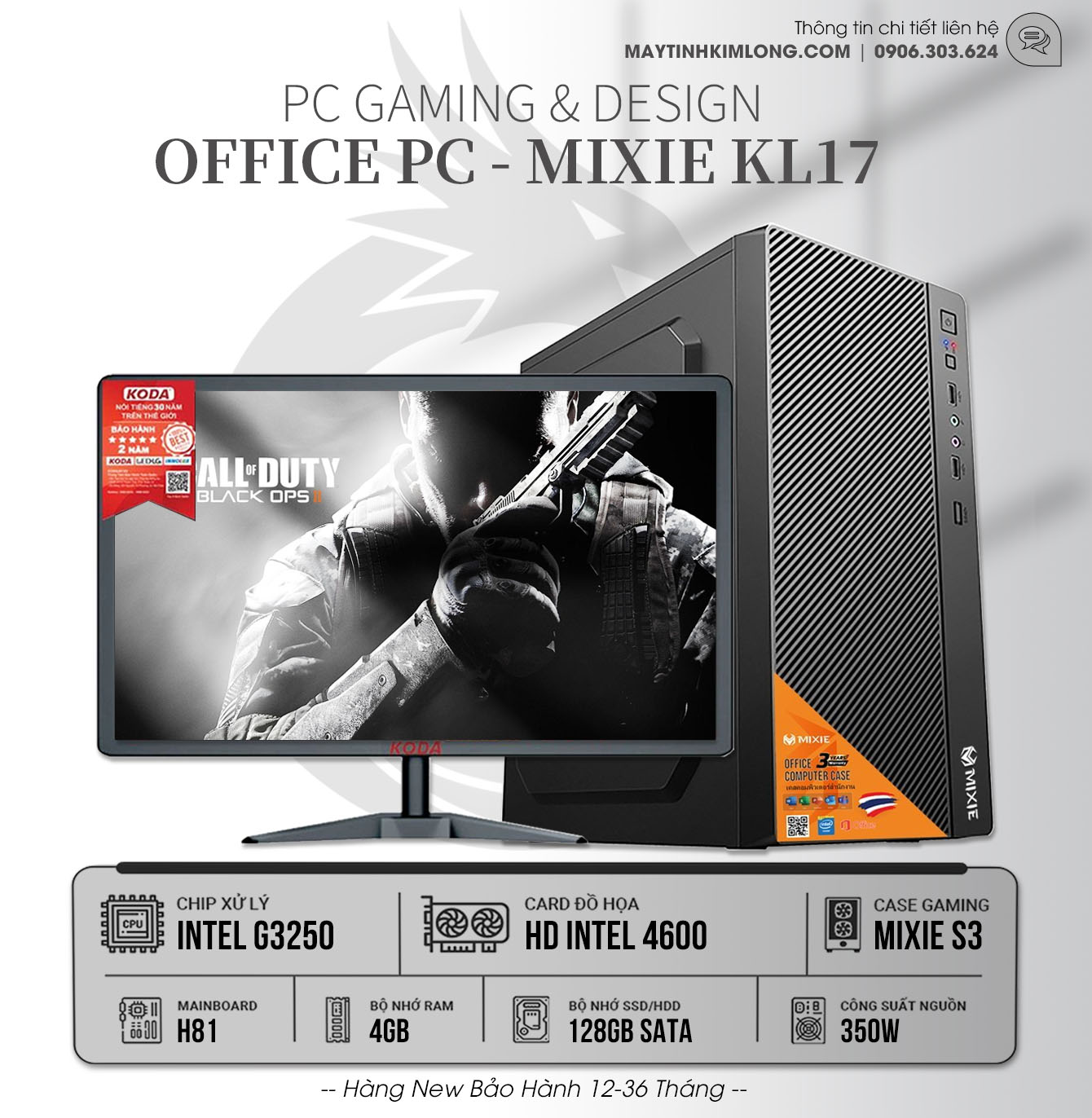 PC Office KL17 - Intel G3250 (3M, Up 3.20Ghz)4GB/SSD120GB