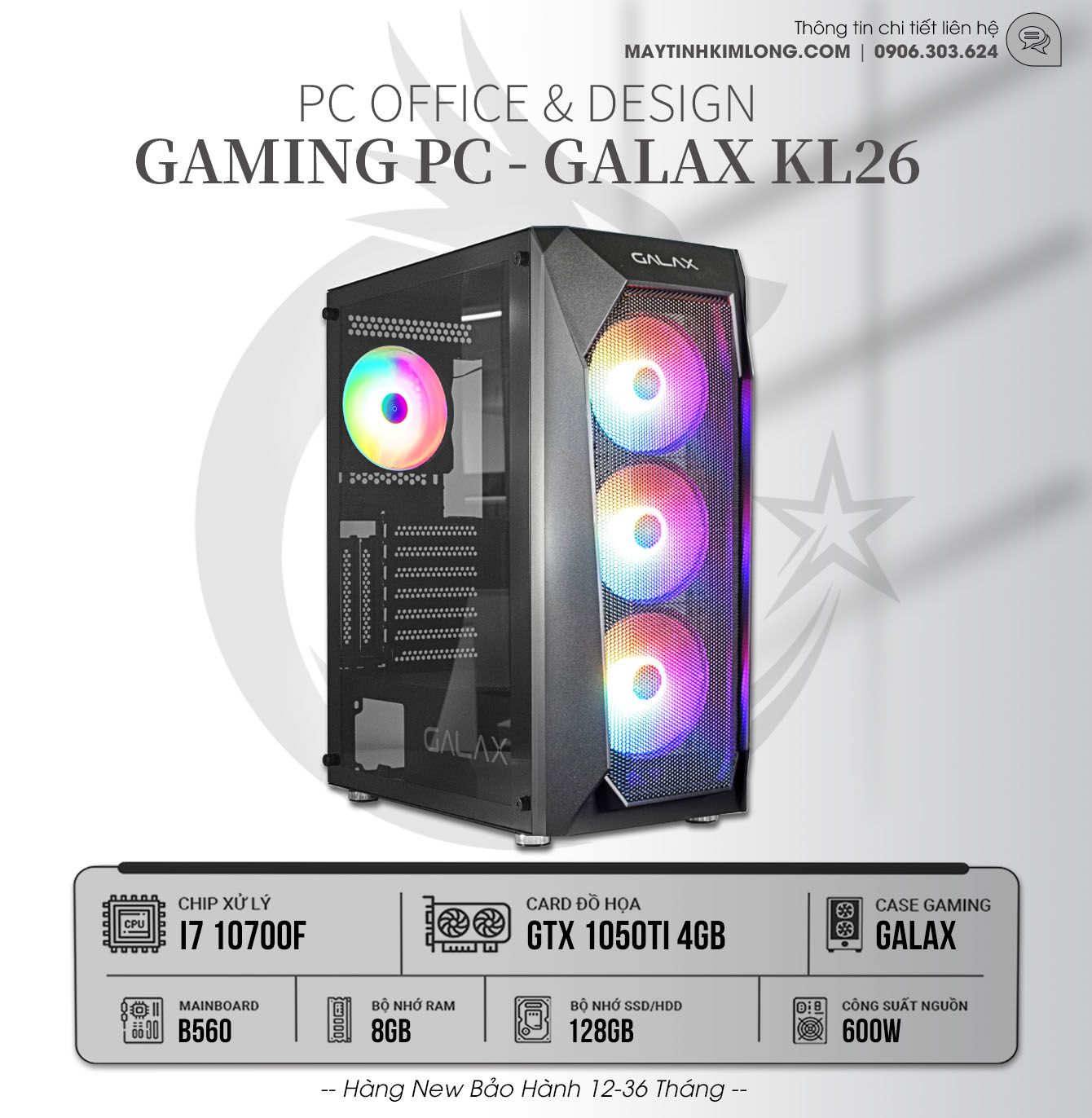 Gaming KL26 - I7 10700F/GTX1050ti 4GB/DR4 8GB/SSD128GB/Main Z490/600w