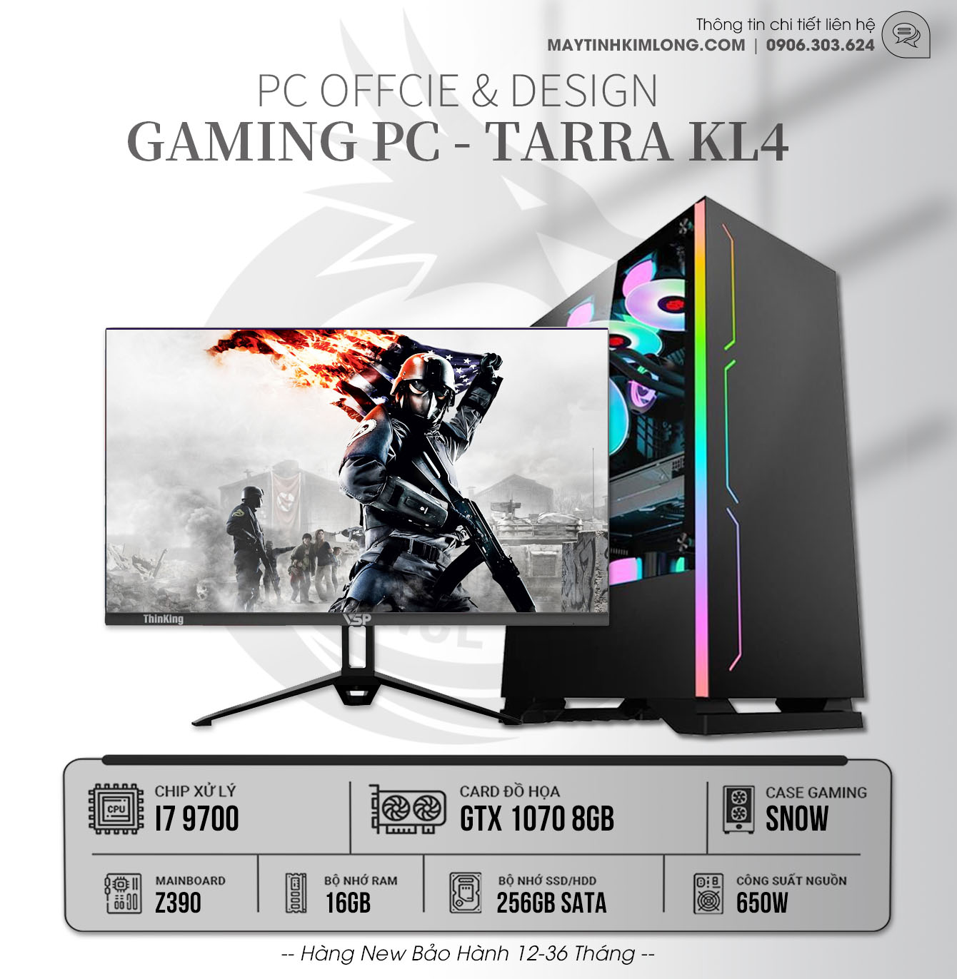 PC Gaming KL4 - Core i7 9700/16G/GTX1070 8G/SSD256GB/PSU 650WMain Z390
