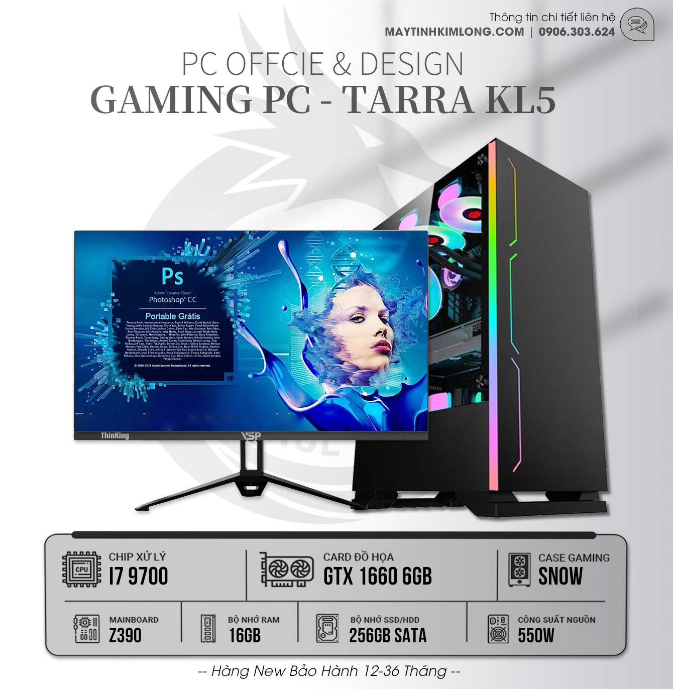 PC Gaming KL5: Core i7 9700/DDR4 - 16G/GTX1660 6G /SSD256G/PSU 550w/Main Z390