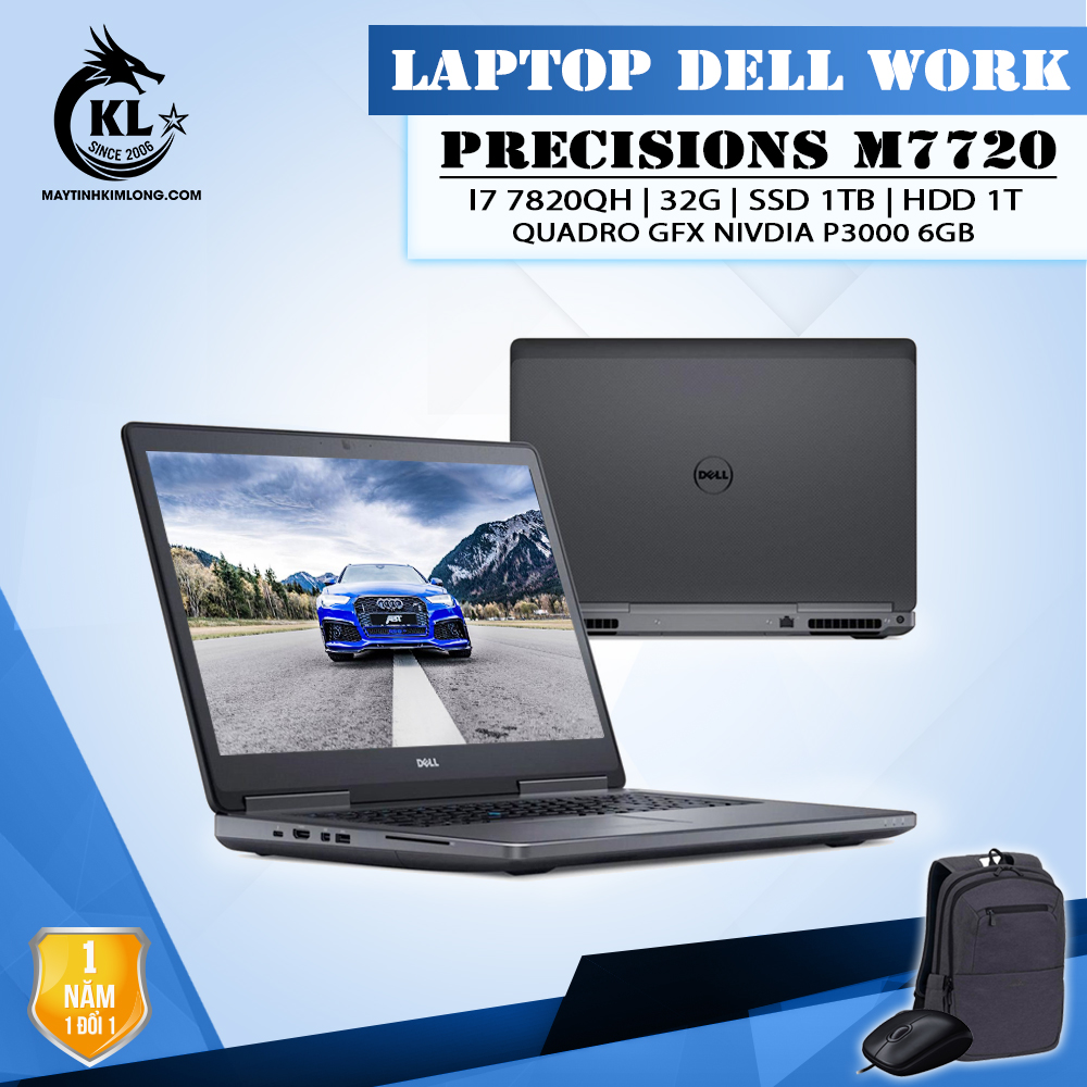 LapTop Dell Precision M7720 i7 7820HQ/Ram 32G/SSD NVME 1TB/HDD 1TB/Quadro P3000 – 17.3″ FHD