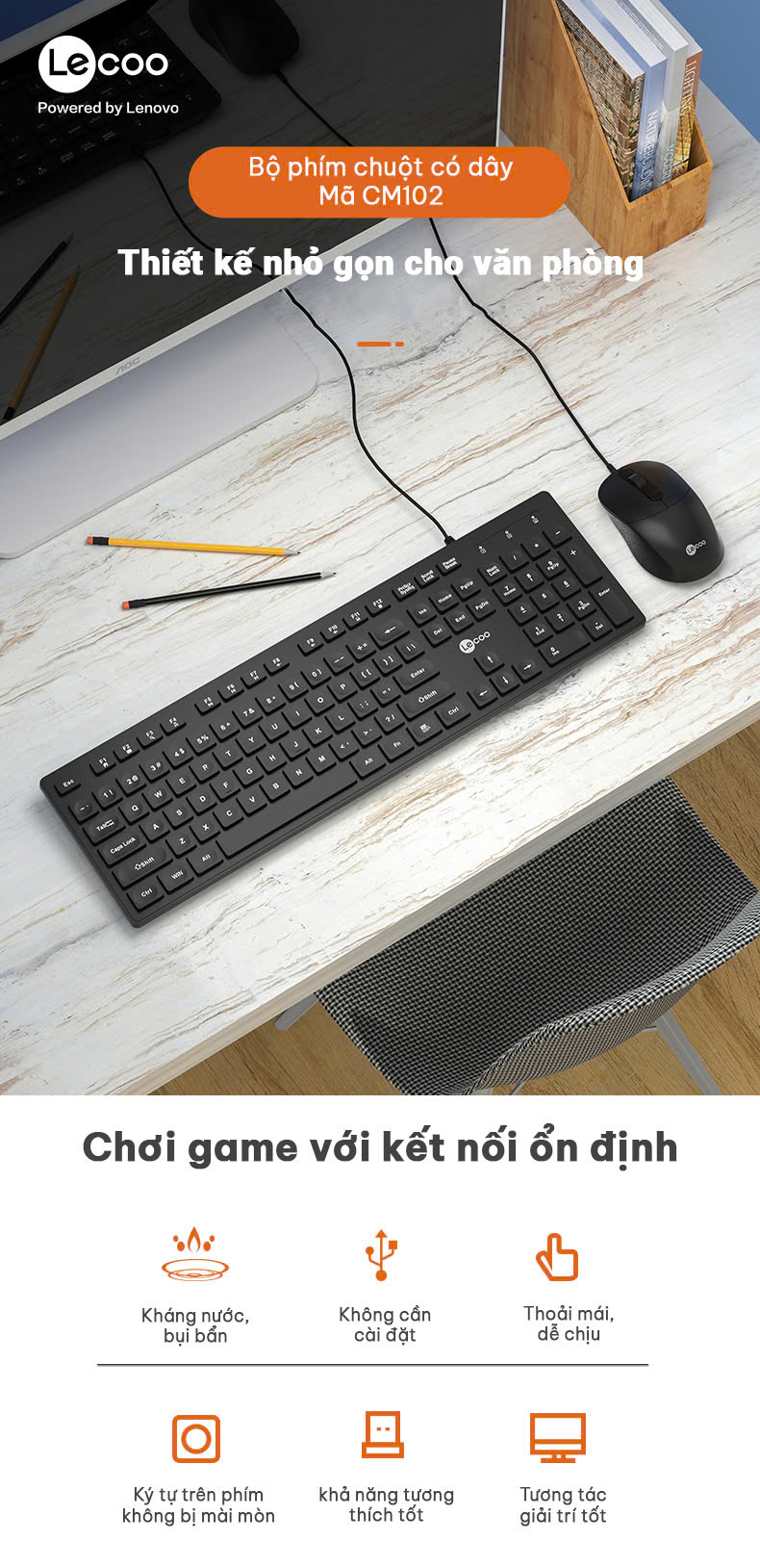 Bộ phím chuột văn phòng có dây Lecoo CM102