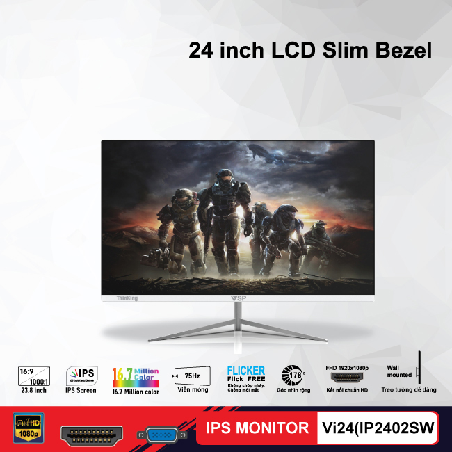 Màn Hình LCD IPS ThinKing 24 Inch Full Viền SLIM BEZEL VI24(IP2402SW/B)